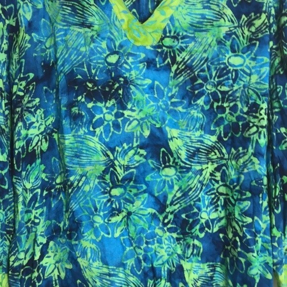 Soft Surroundings Anaisha tunic Blue lime green floral tie dye size small - Picture 3 of 12